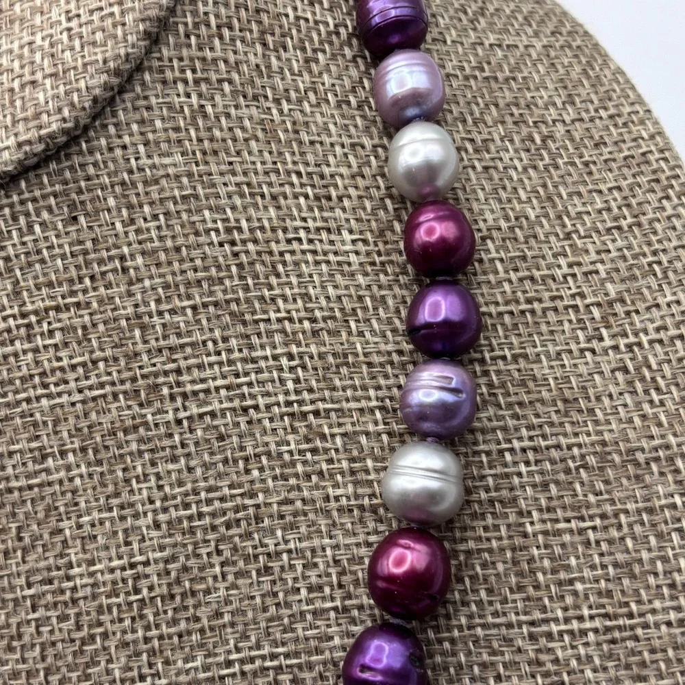 VTG Honora Ringed Pearl Necklace Sterling Clasp Multicolor Purple Berry Gray 18